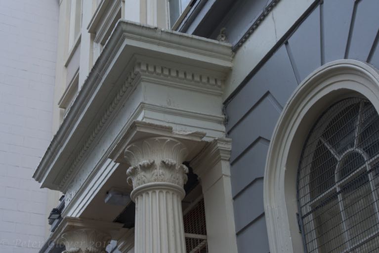 Side view of the entrance to The Old Museum Building; a copy of the entrance to the Octagon Tower of Andronicus in Athens